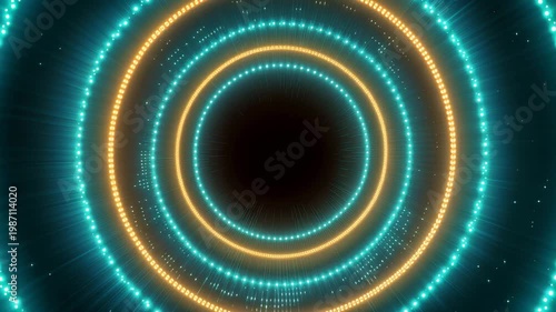 Glowing circular ring abstract blue orange light futuristic digital background vibrant energy dynamic motion radial symmetry tunnel sci fi