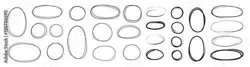 red circle highlight, pen ovals doodle. Marker ellipses frames in sketch style. Hand drawn vector illustration . Vector circular scribble doodle round circles for message and for note mark . eps 10