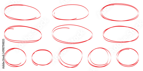 Hand drawn circle highlighter line sketch set. Vector marker circular lines, doodle round circles for message note mark design element. Pencil or pen bubble sketch set. Vector illustration