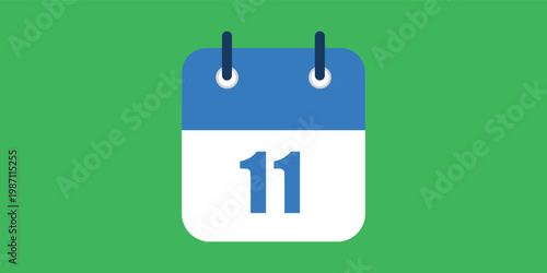 Vector illustration of specific day calendar marking day 11 vector icon for websites and projects in green and blue colors.