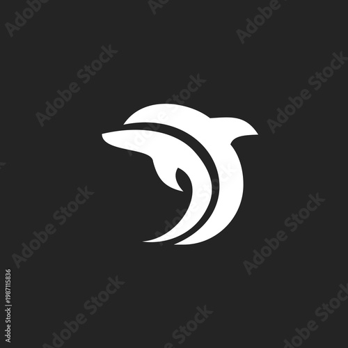 Abstract Stylized Dolphin or Bird Logo Design on Black Background