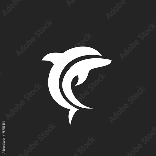 Stylized White Dolphin Logo Icon on Dark Background