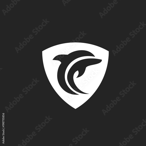 Stylized Dolphin Pair Shield Logo Design Abstract Vector Emblem