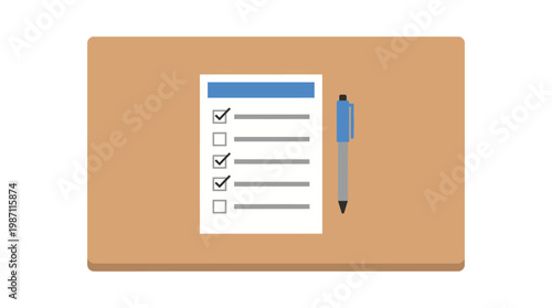 Checklist with checkmarks and blue pen on office clipboard vector