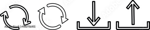 
Upload and download icons, arrow upload and download. Upload download icons in outline and flat style. download and upload icon button
