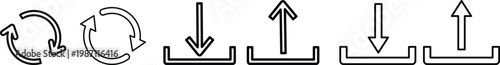 
Upload and download icons, arrow upload and download. Upload download icons in outline and flat style. download and upload icon button
