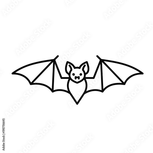 Flying bat in simple line art style isolated on white background