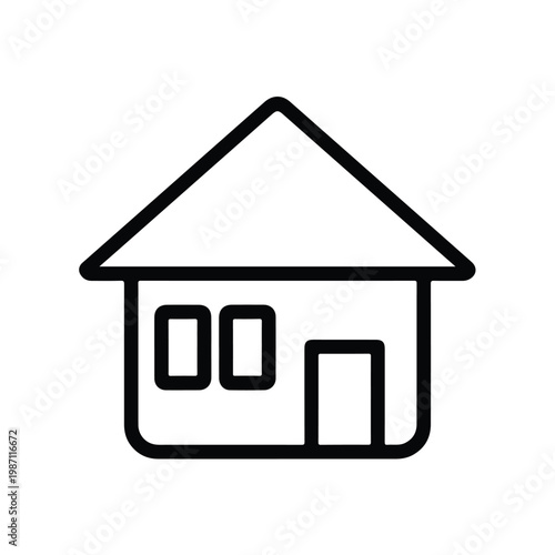 Simple line drawing of a house with a triangular roof