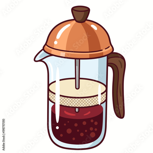 A beautifully designed French press coffee maker featuring a copper lid and a glass body, highlighting the artistry of beverage making and the love for coffee.