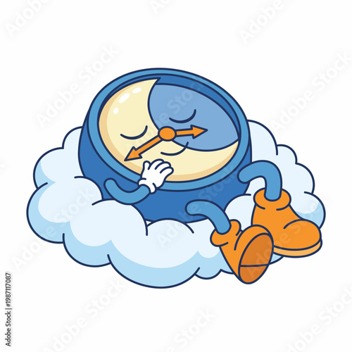 A charming, animated cloud character embraces a restful slumber on a fluffy cloud, depicting tranquility and contentment in a whimsical and soothing scene.