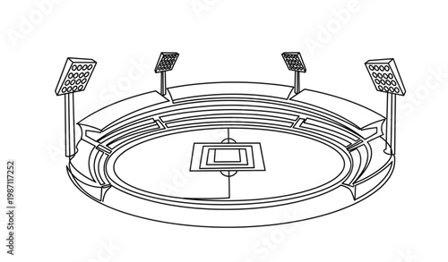 Geometric continuous line cricket stadium abstract sports arena vector illustration