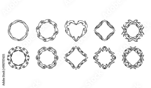 Fire flame outline frames vector minimal curved flame borders abstract shape set