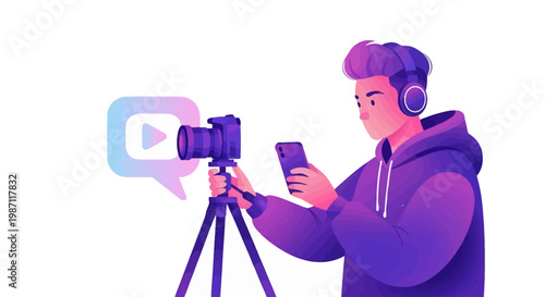 Man with camera and mobile phone.