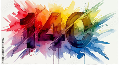 Number 140 colorful paint splashes.