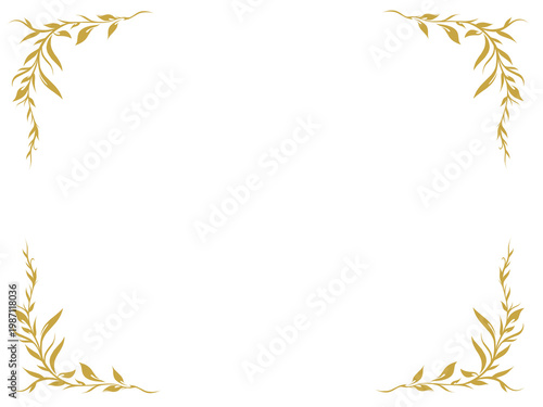 Elegant Gold Floral Corner Border Frame on Transparent Background