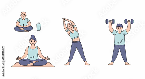 People doing various fitness exercises.