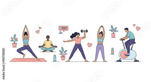 People doing various fitness exercises.