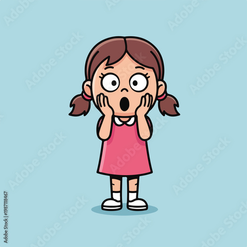 Surprised little girl cartoon character with shocked expression