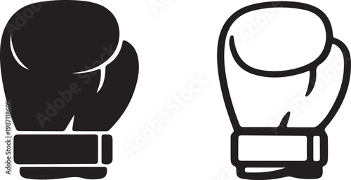 boxing gloves icon set silhouette and outline vector illustration