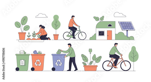 People riding bicycles with recycling bins.