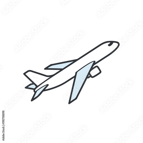Airplane in flight with simple line art and minimal color