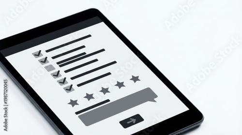 Tablet Displaying Digital Survey Checklist And Ratings.