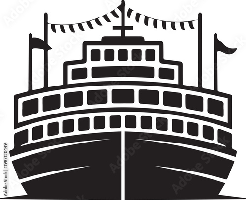 Elegant vintage ferry boat sailing under festive decorations and flags