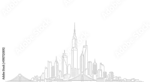Minimalist hand drawn sketch of a modern metropolitan city skyline.