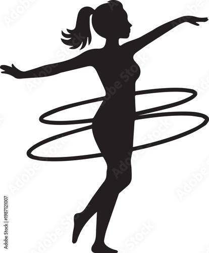 Elegant silhouette of a woman performing with a hula hoop in a graceful pose