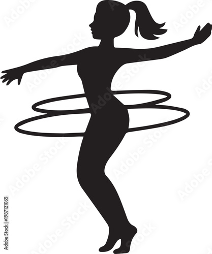 Woman gracefully exercising with a hoop for fitness and coordination.