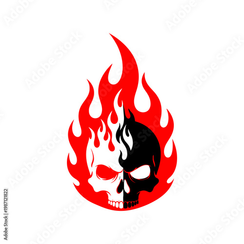 Skull with fire flames symbol.