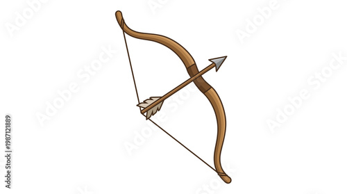 Vintage wooden bow and arrow illustration isolated on white background.