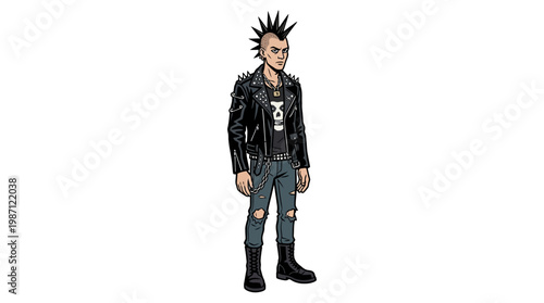 Illustration of a punk rocker character with a mohawk hairstyle.