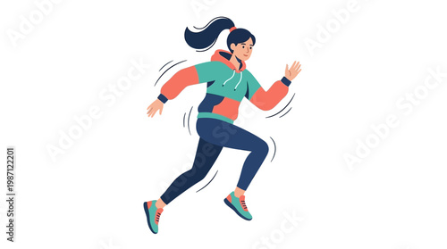 Dynamic Illustration of an Active Woman Running in Sportswear.