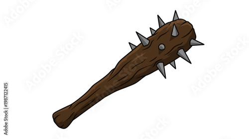 Illustration of a primitive wooden club with sharp metal spikes.