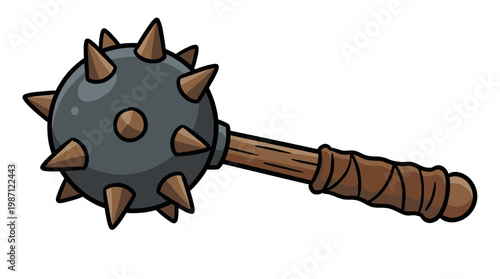 Cartoon illustration of a medieval spiky mace weapon.