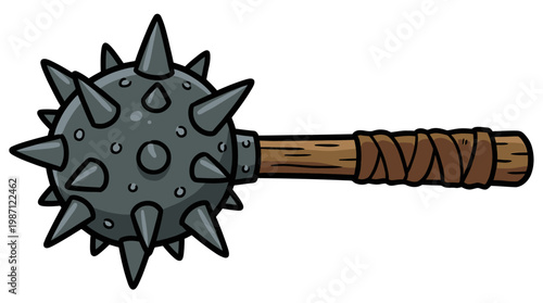 Illustration of a Medieval Spiked Morning Star Weapon.