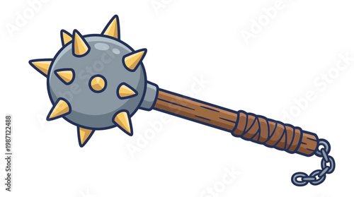 Cartoon medieval spiked mace weapon illustration.