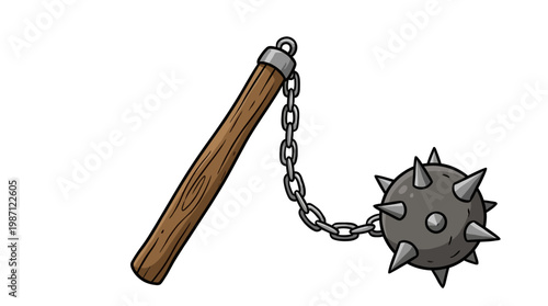 Illustration of a Medieval Spiked Flail Weapon.