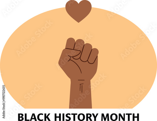 Black History Month Raised Fist Symbol with Heart Minimal Illustration