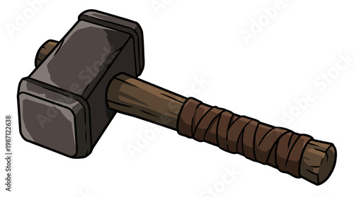 Illustration of a Heavy Industrial Sledgehammer with Wrapped Wooden Handle.