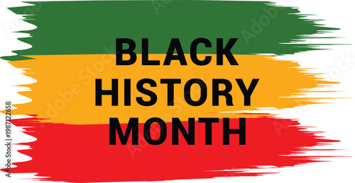 Black History Month Text on Pan African Color Brush Stroke Background