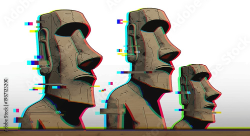 Moai statues Easter Island heads glitch effect