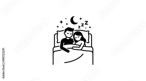 Couple Sleeping Comfortably in Bed Under the Night Sky