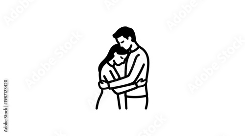 Minimalist Line Art of a Couple Embracing