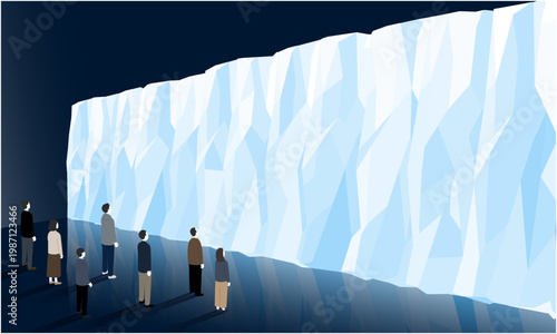 高い氷の壁を見上げる就職氷河期世代の中高年