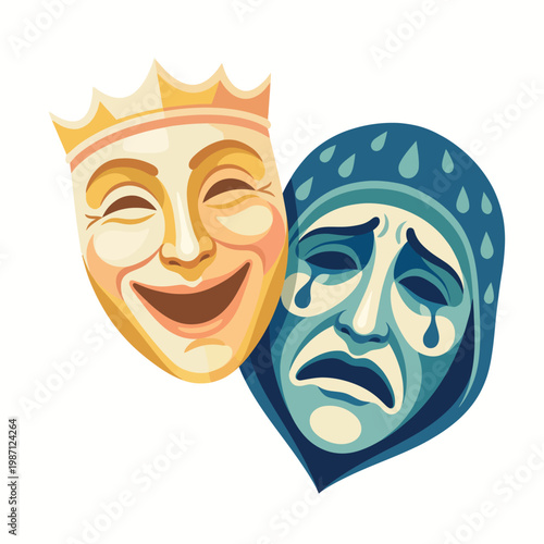 This illustration features the iconic comedy and tragedy masks, symbolizing the duality of human emotion and the performing arts, perfect for theater-related designs.