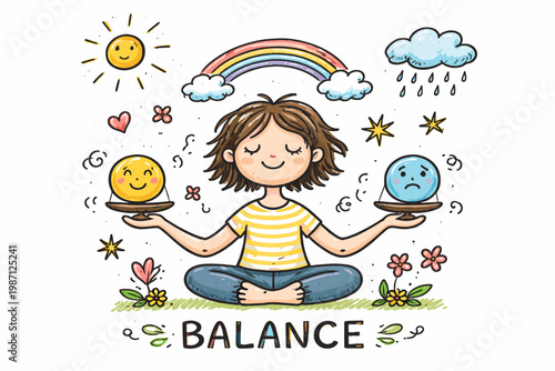 Generation style doodle icon vector naive imperfect concept balancing harmony person simple