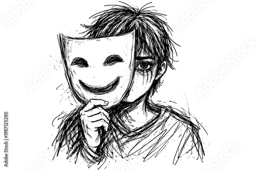 Lines messy mask vector uneven behind doodle concealment icon emotional person