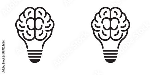 Creative Idea Concept Icon Featuring Brain Inside a Lightbulb in Line Art Style